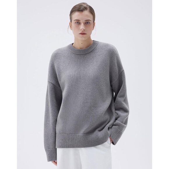 Women Cashmere Blend Oversized Crew Neck Cocoa Brown Soft Warm Pullover Sweater - Picture 4 of 6